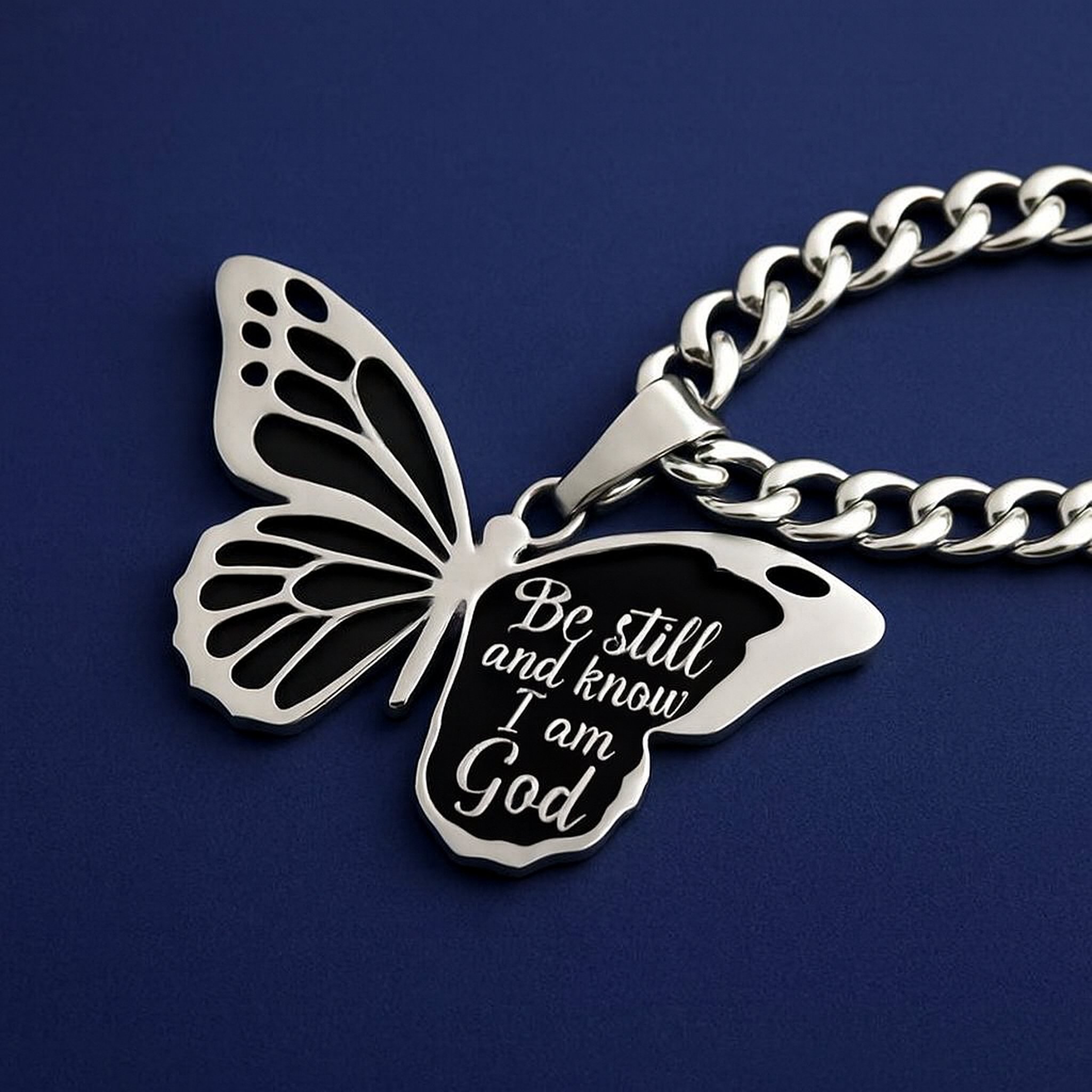 "Be Still and Know I Am Godl" Butterfly Necklace
